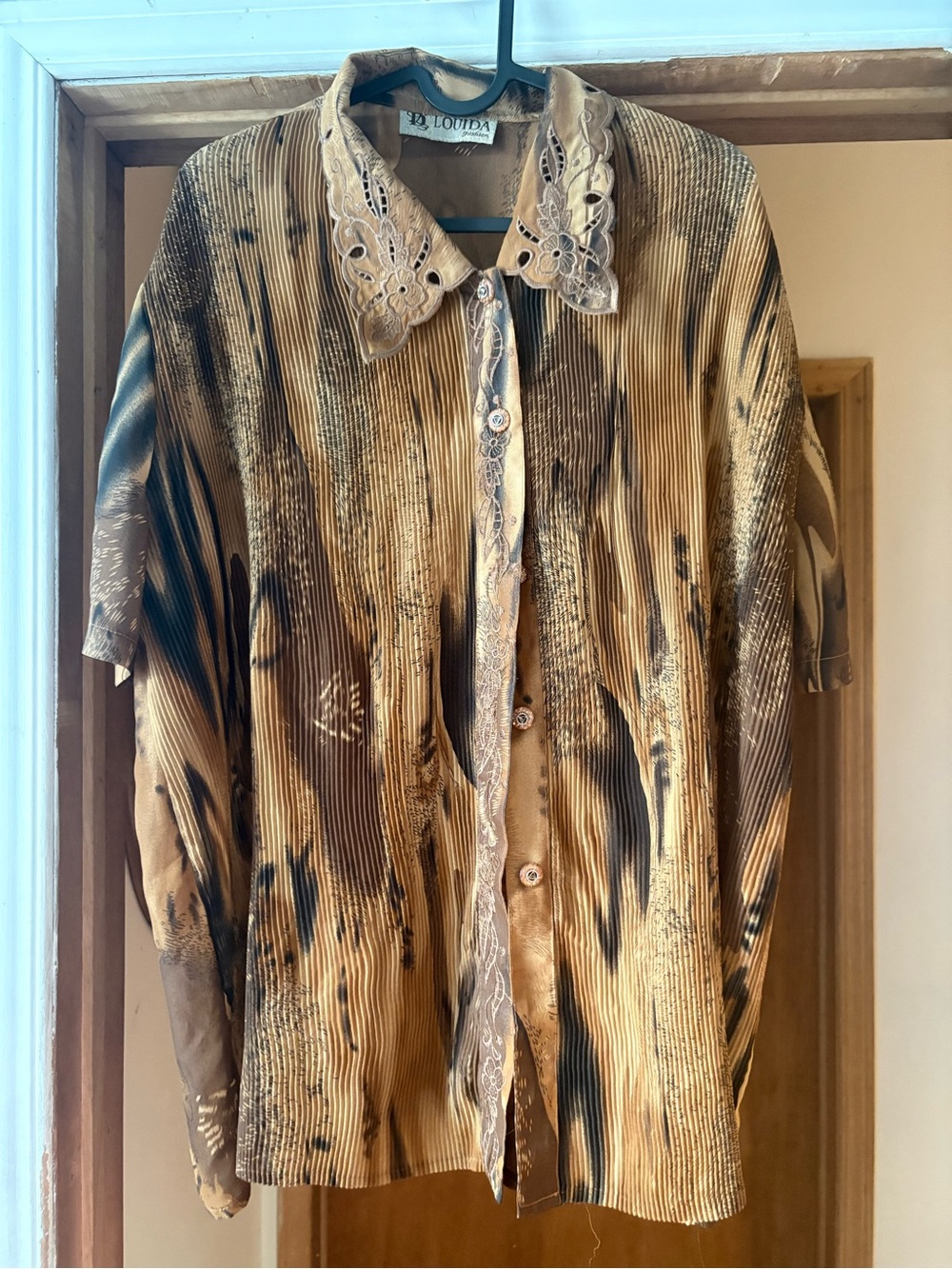 Woman’s Button-Up Blouse in Brown and Black - Incredibly Detailed